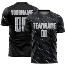 Load image into Gallery viewer, Custom Black Gray-White Slant Lines Sports Sublimation Soccer Uniform Jersey
