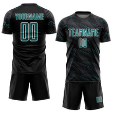 Load image into Gallery viewer, Custom Black Teal-White Slant Lines Sports Sublimation Soccer Uniform Jersey
