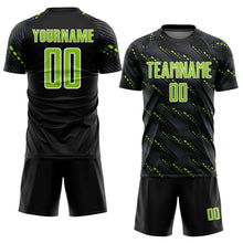 Load image into Gallery viewer, Custom Black Neon Green-White Slant Lines Sports Sublimation Soccer Uniform Jersey
