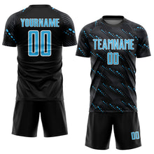 Load image into Gallery viewer, Custom Black Sky Blue-White Slant Lines Sports Sublimation Soccer Uniform Jersey
