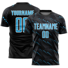 Load image into Gallery viewer, Custom Black Sky Blue-White Slant Lines Sports Sublimation Soccer Uniform Jersey
