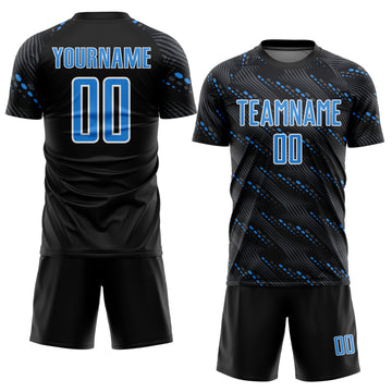 Custom Black Powder Blue-White Slant Lines Sports Sublimation Soccer Uniform Jersey