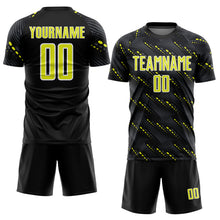 Load image into Gallery viewer, Custom Black Neon Yellow-White Slant Lines Sports Sublimation Soccer Uniform Jersey
