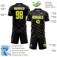 Load image into Gallery viewer, Custom Black Neon Yellow-White Slant Lines Sports Sublimation Soccer Uniform Jersey
