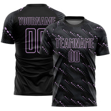 Load image into Gallery viewer, Custom Black Light Purple Slant Lines Sports Sublimation Soccer Uniform Jersey

