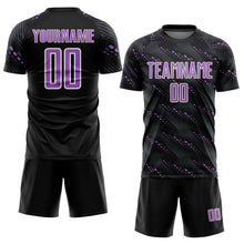 Load image into Gallery viewer, Custom Black Medium Purple-White Slant Lines Sports Sublimation Soccer Uniform Jersey
