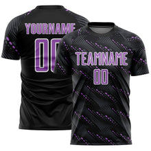 Load image into Gallery viewer, Custom Black Medium Purple-White Slant Lines Sports Sublimation Soccer Uniform Jersey
