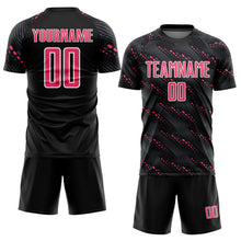 Load image into Gallery viewer, Custom Black Neon Pink-White Slant Lines Sports Sublimation Soccer Uniform Jersey
