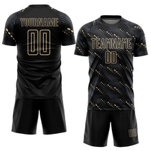 Load image into Gallery viewer, Custom Black Vegas Gold Slant Lines Sports Sublimation Soccer Uniform Jersey

