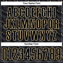 Load image into Gallery viewer, Custom Black Vegas Gold Slant Lines Sports Sublimation Soccer Uniform Jersey

