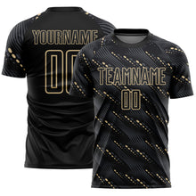 Load image into Gallery viewer, Custom Black Vegas Gold Slant Lines Sports Sublimation Soccer Uniform Jersey
