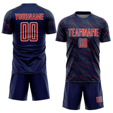 Custom Navy Red-White Slant Lines Sports Sublimation Soccer Uniform Jersey