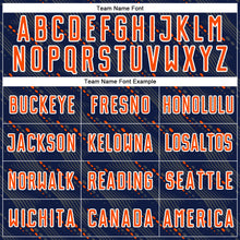 Load image into Gallery viewer, Custom Navy Orange-White Slant Lines Sports Sublimation Soccer Uniform Jersey
