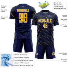 Load image into Gallery viewer, Custom Navy Gold-White Slant Lines Sports Sublimation Soccer Uniform Jersey

