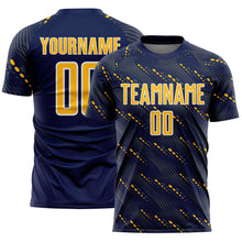 Load image into Gallery viewer, Custom Navy Gold-White Slant Lines Sports Sublimation Soccer Uniform Jersey
