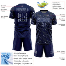 Load image into Gallery viewer, Custom Navy Silver Slant Lines Sports Sublimation Soccer Uniform Jersey
