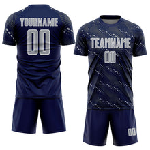 Load image into Gallery viewer, Custom Navy Gray-White Slant Lines Sports Sublimation Soccer Uniform Jersey
