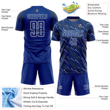 Load image into Gallery viewer, Custom Royal White Slant Lines Sports Sublimation Soccer Uniform Jersey
