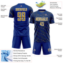 Load image into Gallery viewer, Custom Royal Old Gold-White Slant Lines Sports Sublimation Soccer Uniform Jersey
