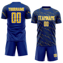 Load image into Gallery viewer, Custom Royal Yellow-White Slant Lines Sports Sublimation Soccer Uniform Jersey
