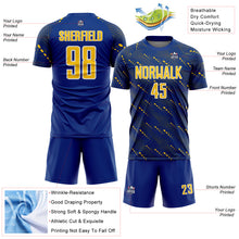Load image into Gallery viewer, Custom Royal Yellow-White Slant Lines Sports Sublimation Soccer Uniform Jersey
