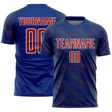 Custom Royal Red-White Slant Lines Sports Sublimation Soccer Uniform Jersey