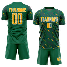 Load image into Gallery viewer, Custom Kelly Green Gold-White Slant Lines Sports Sublimation Soccer Uniform Jersey
