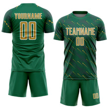 Load image into Gallery viewer, Custom Kelly Green Old Gold-White Slant Lines Sports Sublimation Soccer Uniform Jersey
