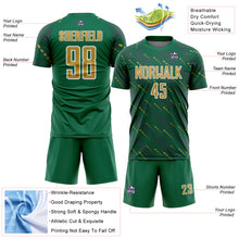 Load image into Gallery viewer, Custom Kelly Green Old Gold-White Slant Lines Sports Sublimation Soccer Uniform Jersey
