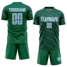 Load image into Gallery viewer, Custom Kelly Green Light Blue-White Slant Lines Sports Sublimation Soccer Uniform Jersey
