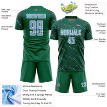 Load image into Gallery viewer, Custom Kelly Green Light Blue-White Slant Lines Sports Sublimation Soccer Uniform Jersey
