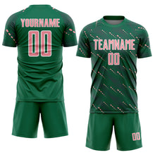 Load image into Gallery viewer, Custom Kelly Green Medium Pink-White Slant Lines Sports Sublimation Soccer Uniform Jersey
