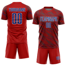 Laden Sie das Bild in den Galerie-Viewer, Custom Red Royal-White Slant Lines Sports Sublimation Soccer Uniform Jersey
