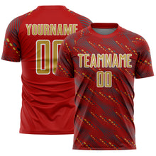 Load image into Gallery viewer, Custom Red Old Gold-White Slant Lines Sports Sublimation Soccer Uniform Jersey
