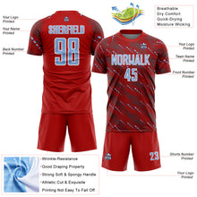 Charger l&#39;image dans la galerie, Custom Red Light Blue-White Slant Lines Sports Sublimation Soccer Uniform Jersey
