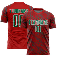 Load image into Gallery viewer, Custom Red Kelly Green-White Slant Lines Sports Sublimation Soccer Uniform Jersey
