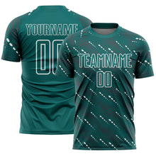 Laden Sie das Bild in den Galerie-Viewer, Custom Teal White Slant Lines Sports Sublimation Soccer Uniform Jersey
