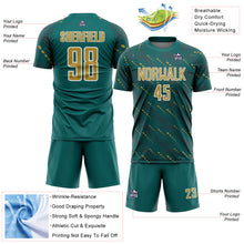 Load image into Gallery viewer, Custom Teal Old Gold-White Slant Lines Sports Sublimation Soccer Uniform Jersey
