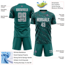 Laden Sie das Bild in den Galerie-Viewer, Custom Teal Gray-White Slant Lines Sports Sublimation Soccer Uniform Jersey
