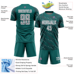 Custom Teal Gray-White Slant Lines Sports Sublimation Soccer Uniform Jersey