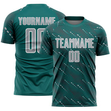 Laden Sie das Bild in den Galerie-Viewer, Custom Teal Gray-White Slant Lines Sports Sublimation Soccer Uniform Jersey
