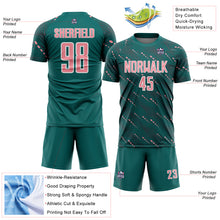 Load image into Gallery viewer, Custom Teal Medium Pink-White Slant Lines Sports Sublimation Soccer Uniform Jersey
