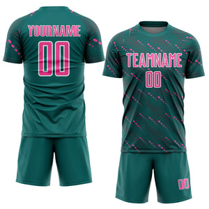 Custom Teal Pink-White Slant Lines Sports Sublimation Soccer Uniform Jersey