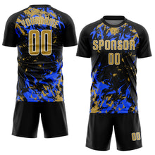 Load image into Gallery viewer, Custom Black Old Gold Royal-White Fluid Art Splash Sublimation Soccer Uniform Jersey
