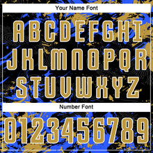 Load image into Gallery viewer, Custom Black Old Gold Royal-White Fluid Art Splash Sublimation Soccer Uniform Jersey
