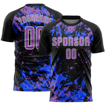 Load image into Gallery viewer, Custom Black Medium Purple Royal-White Fluid Art Splash Sublimation Soccer Uniform Jersey
