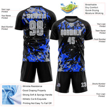 Load image into Gallery viewer, Custom Black Gray Royal-White Fluid Art Splash Sublimation Soccer Uniform Jersey
