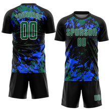 Load image into Gallery viewer, Custom Black Kelly Green Royal-White Fluid Art Splash Sublimation Soccer Uniform Jersey
