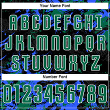 Load image into Gallery viewer, Custom Black Kelly Green Royal-White Fluid Art Splash Sublimation Soccer Uniform Jersey
