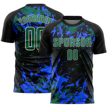 Load image into Gallery viewer, Custom Black Kelly Green Royal-White Fluid Art Splash Sublimation Soccer Uniform Jersey
